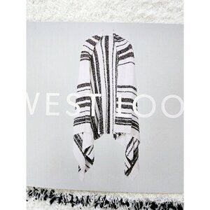 West Loop Womens Color Block White Black Poncho Cape Lightweight Fleece One Size